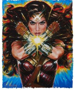 Wonder Woman by Olivia De Berardinis - ART PRINT (Black Wooden Frame with Blue lines)