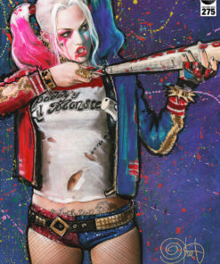 Harley Quinn Batter Up by Olivia De Berardinis - Art Print with black wooden frame