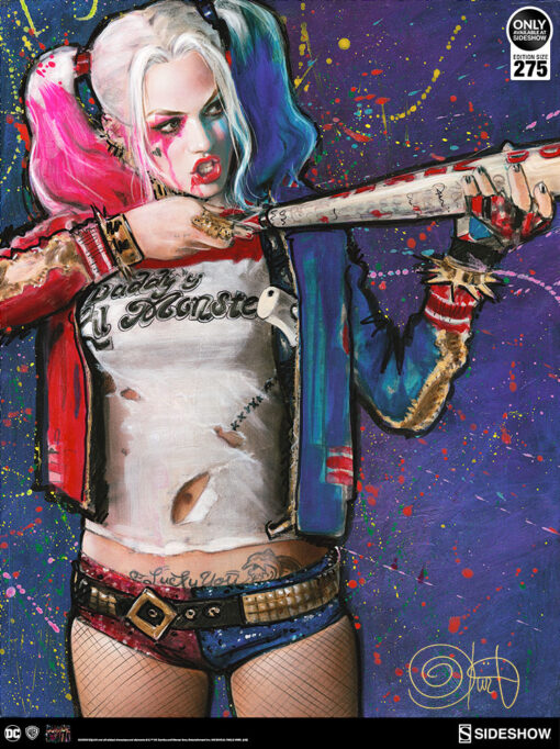 Harley Quinn Batter Up by Olivia De Berardinis - Art Print with black wooden frame