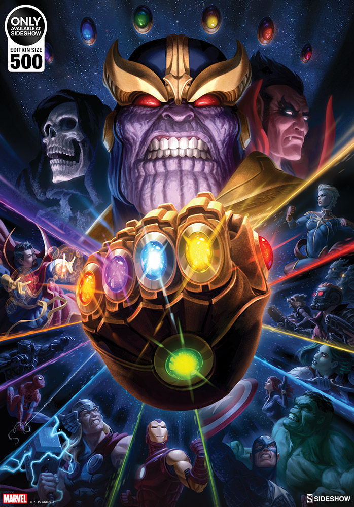 Thanos & Infinity Gauntlet by Fabian Schlaga - ART PRINT with frame