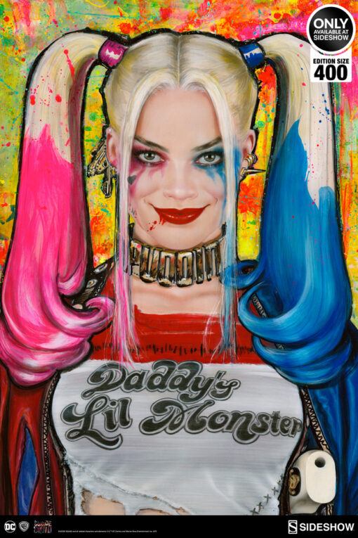 Harley Quinn Daddys Lil Monster by Olivia De Berardinis - Art print (Black Wooden Frame with Red lines)