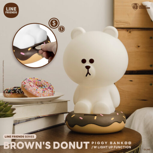 LINE FRIENDS Series BROWN's Donut Piggy Bank w/ Light Up Function
